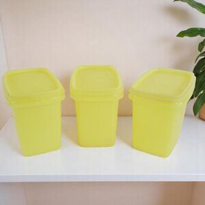 Vintage 1980s Tupperware Set of 3 Yellow Food Storage Containers #1243-4 w/Lid